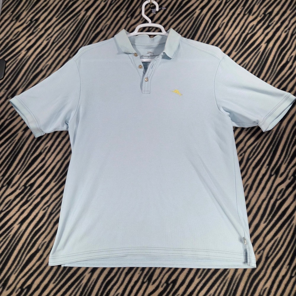 Tommy Bahama Mens Emfielder Polo Shirt Light Blue Pima Cotton Blend Large